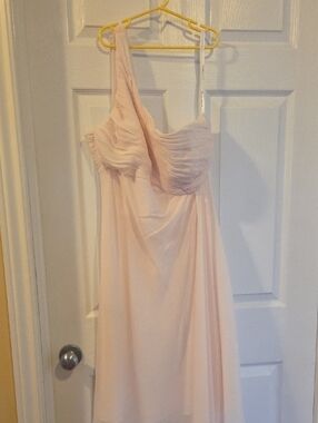 David's Bridal Blush One-Shoulder Chiffon Gown
